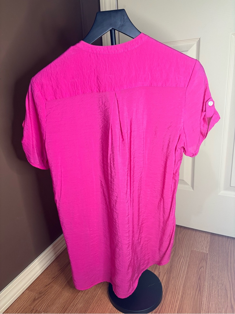 dressbarn Hot Pink Button-Front Short Sleeve Blouse - Picture 5 of 5